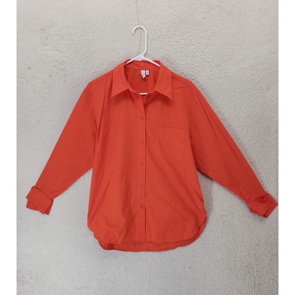 Other Stories Stockholm Atelier Women Top 8 Orange Coral Cotton Button Up Shirt